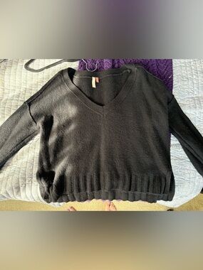 Anthropologie: Pilcro Black V-Neck Rib-Trim Sweater